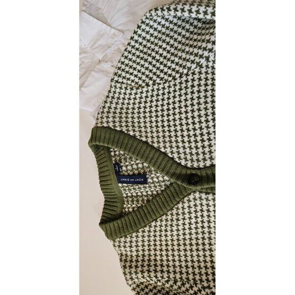 Janie and Jack 5-6 Green Herringbone Cardigan Sweater Crewcuts Shirt - Picture 3 of 3